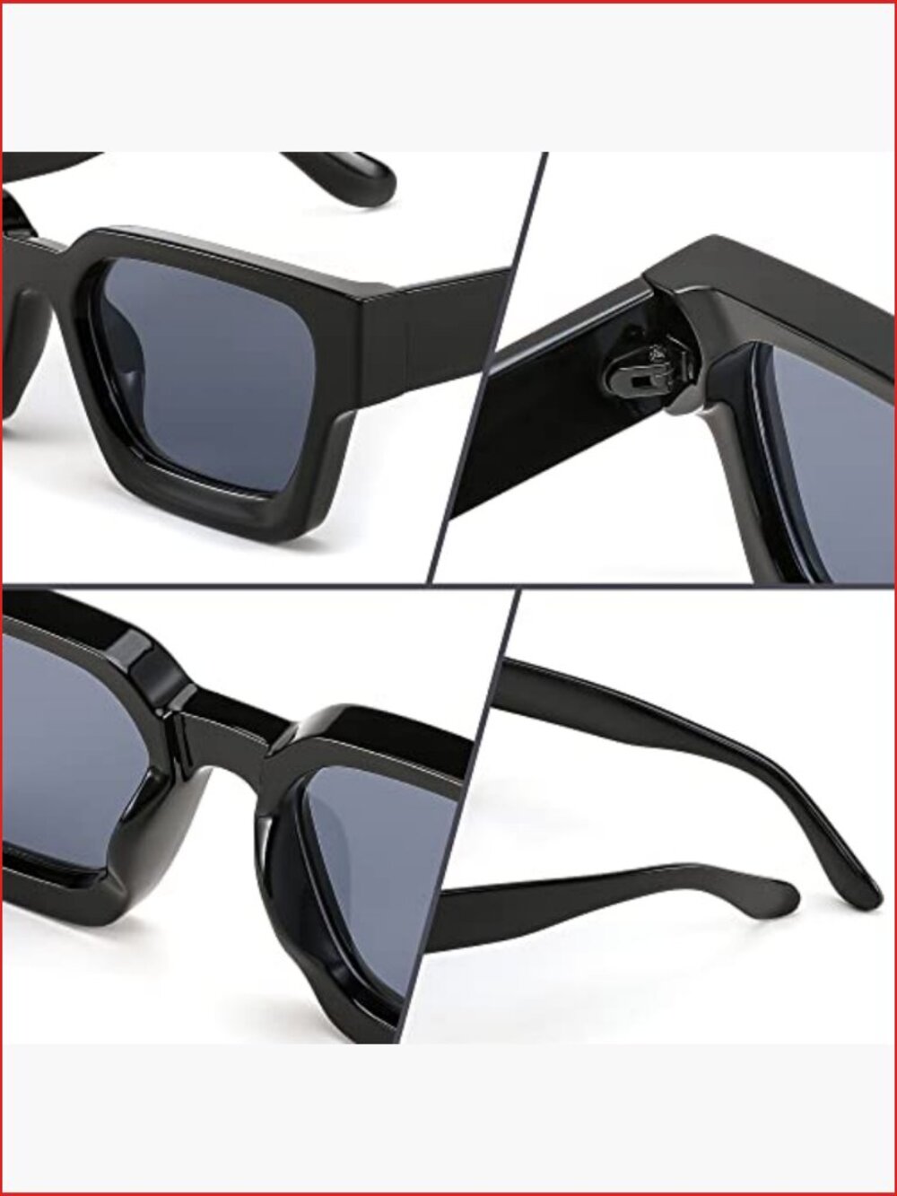Retro Square Sunglasses UV400 Protection Chunky Rectangle Frame Plastic - Picture 5 of 7